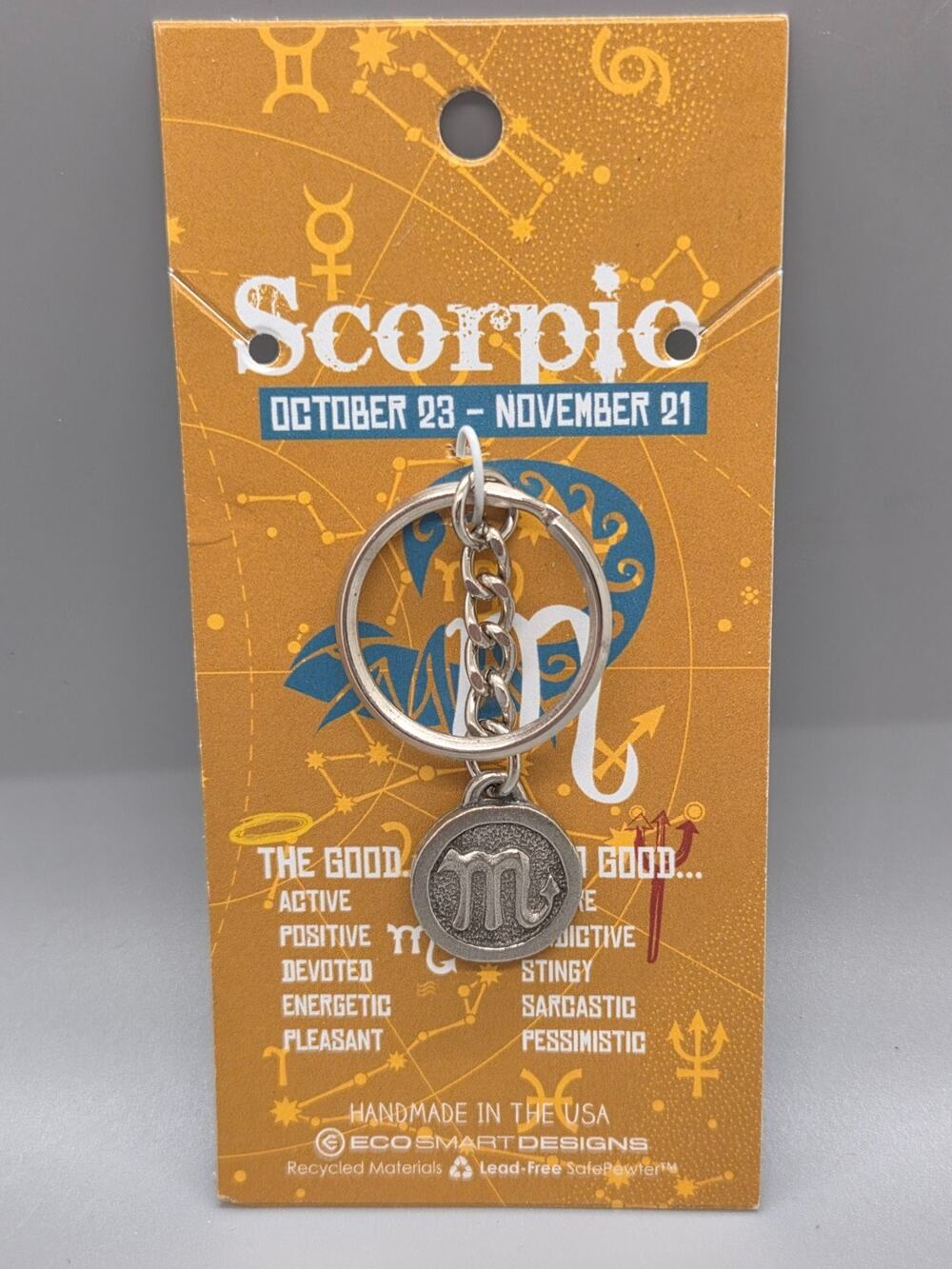 Eco Smart Designs - SCORPIO - Astrological - Hand Made Lead Free Pewter Keychain